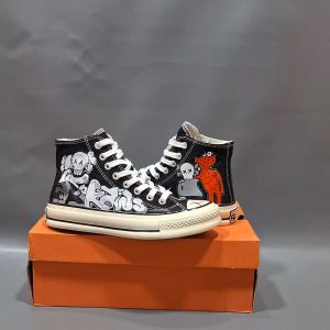 SEPATU CNVRS 70S HIGH X KAWS JILID 1 HITAM MOTIF KARAKTER 36-43 SNEAKERS BLACK WHITE CASUAL