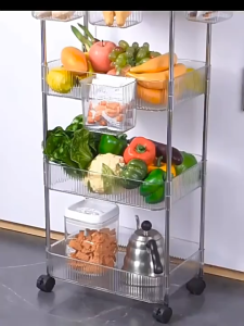 DINEEASY Transparent Trolley Cart with Wheels Storage Organizer Rack for Kitchen Bathroom Bedroom and Home Organization