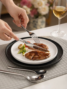 mornenjoy | Elegant Black and White Japanese Underglaze Porcelain Dinner Plates