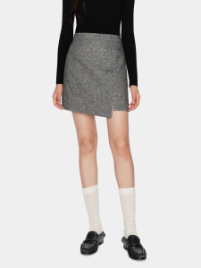 Marllen Casual Vintage Spring New Asymmetrical Split Mini Skirt Womens Commute Simple Style Polyester Blend A-Line Skirt