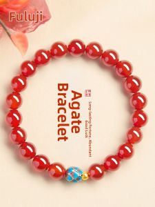 Good Luck Lotus Red Agate Natural Crystal Womens Bracelet
