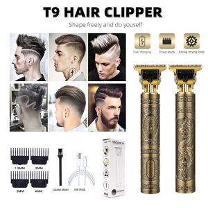 [PH Local Stock] Vintage T9 Professional Hair Trimmer Cordless Hair Clipper Barber Carving Hair Shaver Set Rechargeable Shaver Razor for Men