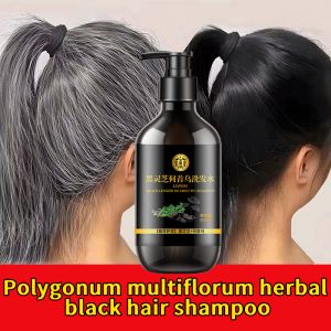 Polygonum multiflorum herbal black hair shampoo 300ml for white hair 何首乌草本植物黑发洗发水白发治根转黑改善白头发Black Hair Dye ShampooBlack Shampoo Halal Grey Hair Dye Shampoo Grey Hair Colour/White Hair Trun Black Polygonum multiflorum natural shampoo Plant Liquid