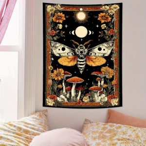 VIKAMA Retro Tarot Bướm Đêm & Pha Trăng Tấm Thảm Huyền Bí Treo Tường Cho Phòng Ngủ Phòng Khách Ký Túc Xá Thẩm Mỹ Trang Trí Nhà Polyester