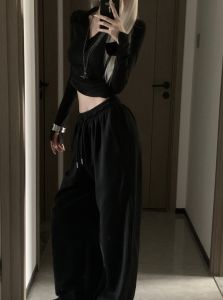 Quần Thể Thao Nữ American Hot Girl Quần Dài Ống Rộng Ống Đứng Dài Đến Sàn Quần Dài Thường Ngày Đa Năng Phong Cách Lười Biếng