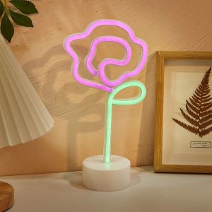 Chi-buy LED Neon Table Rose USB Powered Neon Signs Night Light 3D Wall Art Bedroom Living Room Decor Lamp Signs