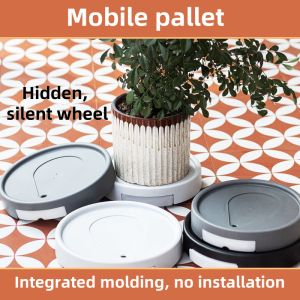 Hidden Mobile Flowerpot Tray With Roller Round Thickened Resin Flowerpot Base With Water Receiving Box Universal Wheel