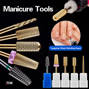 Golden Manicure Tungsten Steel Polishing Head Flat Head Conical Manicure Grinding Head 2.35 Manicure Machine Drill Bit Accessories Quickly Remove Nail Gel Phototherapy Gel Durable
