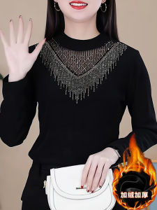 Ladies Thickened Half High Collar Base Shirt Mesh Inner Wear Top Fashionable Commute Korean Style Long Sleeve Winter T-Shirt