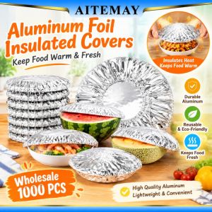 Aitemay 1000pcs Wholesale Aluminum Foil Food Covers Reusable Heat Insulation Lid Bulk Lot Kitchen Wrap