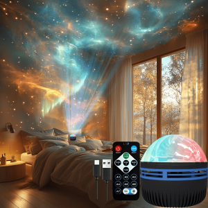 Starry Sky Galaxy โปรเจคเตอร์ไฟ LED แสงเหนือ USB 7 โหมดรีโมทคอนโทรลหมุนอัตโนมัติสําหรับ Home Room Party Decor โคมไฟของขวัญ