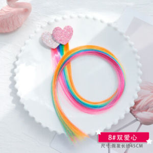 Spring Summer New Rainbow Braid Colorful Hair Accessories Women Children Cute Cartoon Fake Hair Edge Clip Fashionable Hair Decorations