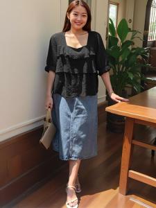 Korean Style plus Size Shirt Conceals Belly Pear Shape Hide Meat Shoulder Appropriate Summer New Arrival Womens Top