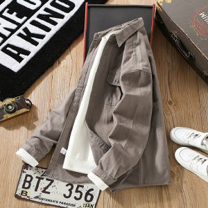 Áo Sơ Mi Nam Tay Dài Dáng Rộng Phong Cách Mỹ Cổ Điển Mùa Xuân Bằng Cotton Nguyên Chất Thường Ngày Áo Khoác Ngoài