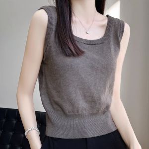Spring Summer New Ice Silk Knitted Vest Womens Ice Silk Inner Match Suit Base Strapless Sleeveless Top Straight Cut Style