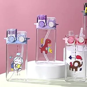 BOTOL MINUM ANAK 570 ML BOTOL KOTAK TRANSPARANT DUA SISI