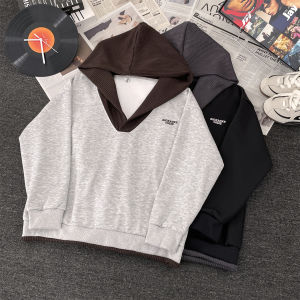 เสื้อสเวตเตอร์คอกลมมีฮู้ดถักสำหรับผู้ชาย ทรงหลวมสบาย ๆ สไตล์ย้อนยุค สวมใส่สบาย ปกติ แขนยาว เสื้อตัวบน