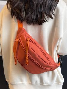 Casual Canvas Crossbody Bag Womens Single Shoulder Versatile Summer Sport Chest Bag Trendy Brand Ins Waist Bag Polyester Lining