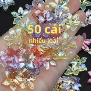 Bộ 50 Trong Suốt Cầu Vồng Acrylic Hoa Hạt Hình Cánh Hoa Cho Dây Làm Vòng Cổ Bông Tai Và Trang Trí Làm Hạt Phụ Kiện