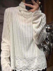 SHUAIYUE | Graceful Style High Collar Lace Knitwear Slim Fit Fall Winter
