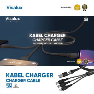 Visalux Charging Cable 65W 4in1 Turbo Fast Charging - Kabel Data / Cas / Charger Pengisian Daya Cepat Type-C Type-A & Lightning Hitam / Abu-abu 12 Meter (VKC1241AC)