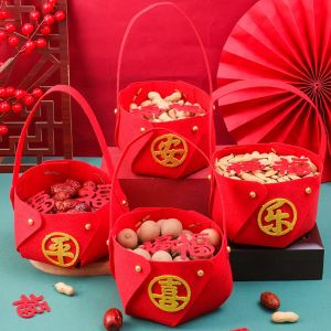 กระเป๋าถือจีนแบบพกพาถุงซานตาปีใหม่4ชิ้น/เซ็ตกระเป๋าถือแบบนอนวูฟเวนกระเป๋าถือบรรจุภัณฑ์ขนมม้าเทศกาลฤดูใบไม้ผลิงานแต่งงานอุปกรณ์สำหรับงานเลี้ยงของขวัญอวยพร