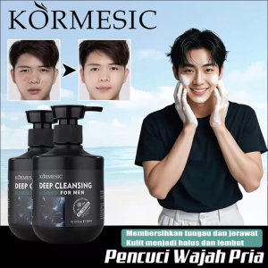 KORMESIC Deep Cleansing cleanser for men | Foam Facial Cleanser Pria - Formula Alami dengan Ekstrak Rumput Laut Lidah Buaya & Asam Folat | Membantu Mengatasi Gatal Jerawat dan Minyak Berlebih | Vegan & Halal | Cocok untuk Kulit Sensitif