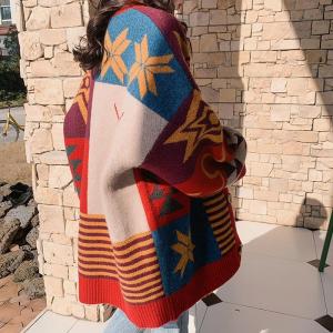 Cross-Border Discount Womens Clothing Loose Red Knitting Cardigan Female Ethnic Style Outwear Retro Hong Kong Style Thickened Sweater Coat