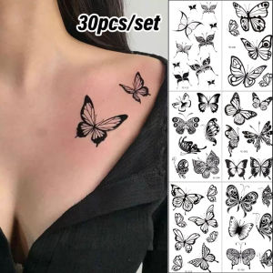 Dorisna 30 cái hình xăm dán bướm màu đen không thấm nước bền cánh tay và xương đòn in hình xăm giả hot girl