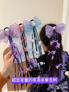 Gelang Rambut Palsu 蝴蝶结假发辫子发圈 Cute Wig Braid Hair Tie 甜酷女童可爱公主编发发绳 Lovely Princess Wig Hair Band