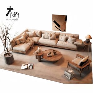 Retro Corner Sofa Set Designer Fabric Artistic Style Wooden Frame U-Shape Couches for Guest Visits Hotel And Home Use