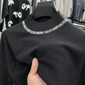 Mens High Neck Knitwear Pure Color Base Layer Trendy Brand Fashionable Sun Protection Loose Fit Long Sleeve Half High Collar