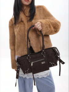 JANDRESS | Suede Brown Vintage Studs Motorcycle Bag