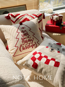 Ins Style Modern Simple Christmas Embroidery Red Cushion