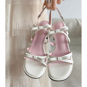 IELGY Silver Bow Beach Straight Buckle Sandals for Women & Skirts