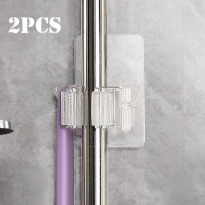 1/2pcs Broom Holder Adhesive Mop Broom Holder with Hooks Broom Organizer Wall Mount Broom Hanger Mop Organizer Home Kitchen