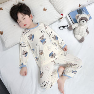 Boys Modal Long Sleeve Sleepwear Thin Home Clothes Set Autumn Spring Summer Comfortable Breathable Moisture Wicking round Neck Pullover