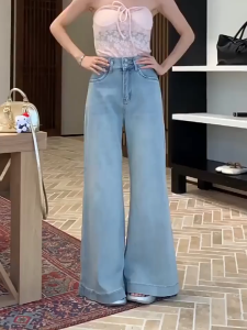Plus Size S-6XL Women Korean Fashion Retro High Waist Flared Jeans Loose Wide Leg Jeans Baggy Jeans