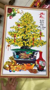 Tranh hoa mai trang trí Tết dán tường chất liệu nhựa formex keo 2 mặt chất lượng cao VTC Mai Phúc Lộc nhiều mẫu và kích thước