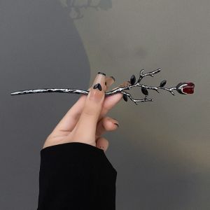 Vintage Rose Flower Hair Sticks for Women Simple Metal Texture Chinese Hairpin Hairstyle Design Accessories for Women Headwear