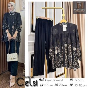 celsi set one set wanita muslim rayon twill jumbo fit to XXL mewah elegan