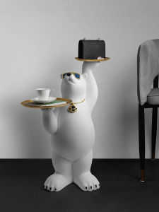 BHM Large Polar Bear Floor Decoration Home Decorative Gifts for Moving New Home Welcome Living Room Sofa Resin Craft