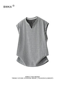 BWKA | Fishbone Pattern V-neck Loose Fit Casual Sport Sleeveless Vest