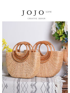 Handwoven Straw Handbag Moon Design