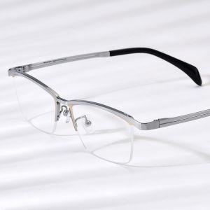 FONEX แว่นตากรอบแว่นตาไททาเนียมชายครึ่งสี่เหลี่ยมไม่มีขอบดีไซน์แบรนด์ครึ่งขอบดีไซน์แบบแว่นสายตาน้ำหนักเบาพิเศษ85912
