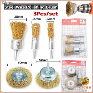 Steel Wire Polishing Wheel Grinder Cleaning Gold Tone Crimped Brush Tool 3Pcs/set