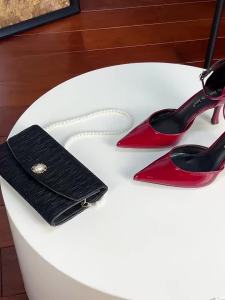 Womens Burgundy Fashion Patent Leather Pointed-Toe Heels