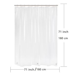 Transparent waterproof plastic shower curtain100% PEVA 12 hooks3 magnetic weightssuitable for shower rooms and bathtubs