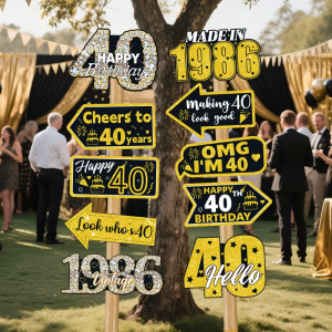 40th Birthday Party Photo Booth Props Black Gold Glitter 1986 Vintage Sign Cheer to 40 Years Adult Birthday Decorations Supplies