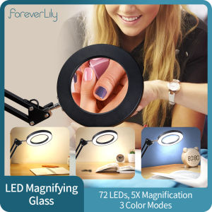 72LED Foldable Professional 5X Magnifying Glass Desk Lamp Adjustable Magnifier 3 Color LED Light Reading Lamp 10 Dimming Modes USB For Nail Art/Repair/Table Lamp/Skincare Beauty ﻿